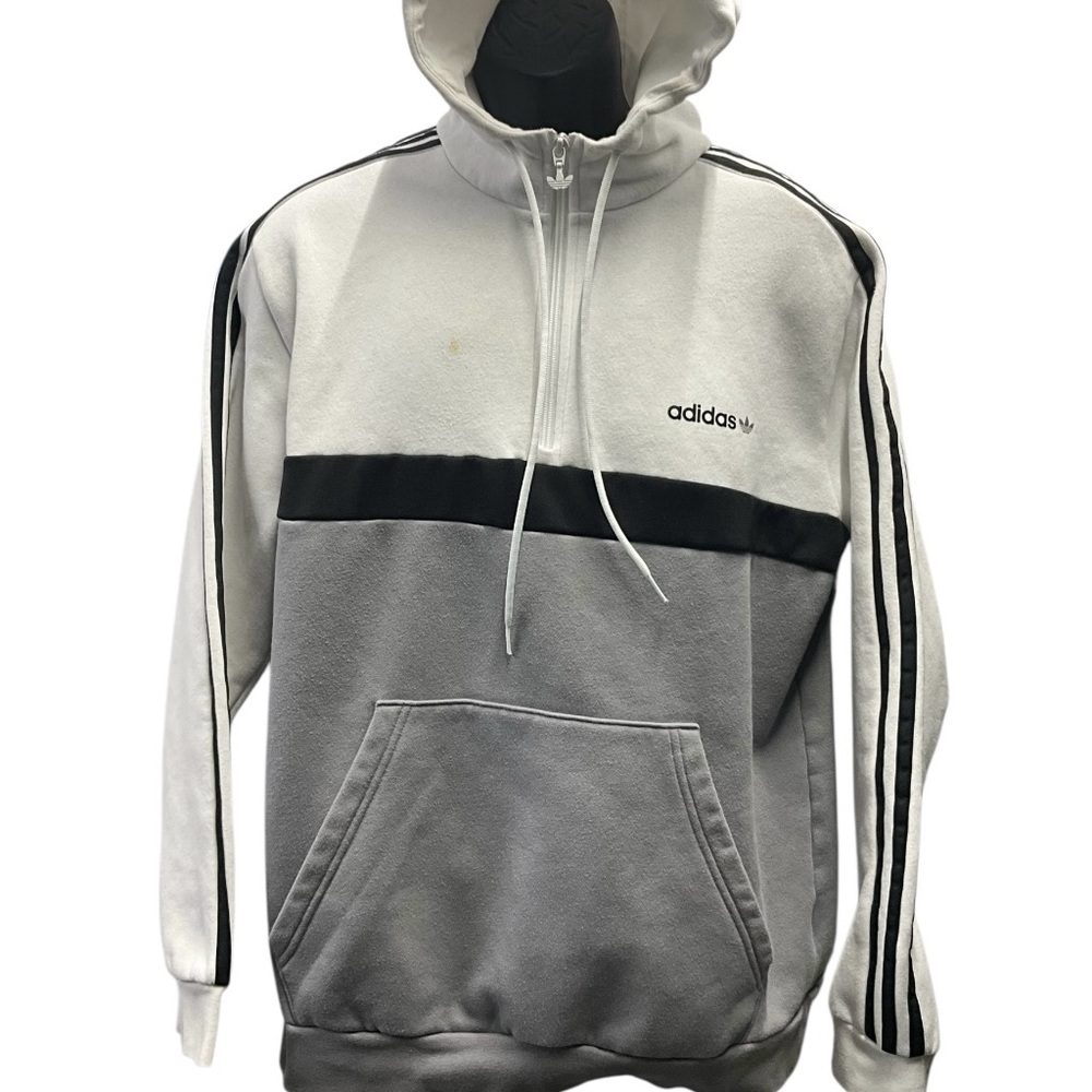 adidas pull over long sleeve hoody white/grey mens size large